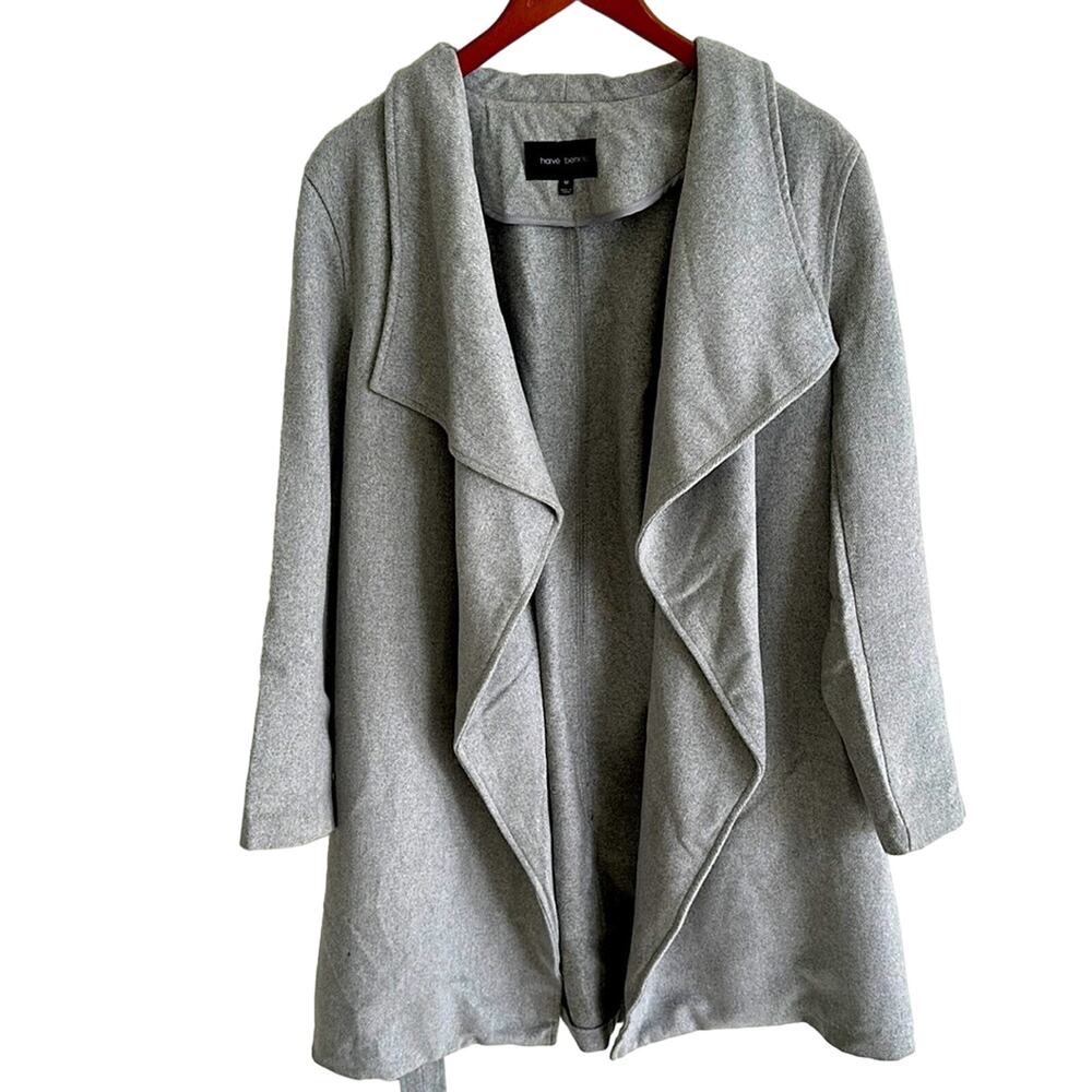 Harve Benard Preppy Grey Wool Blend Tie Wrap Trench Coat Size Women's Medium